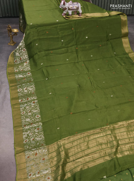 Silk kota saree sap green with thread & zari woven buttas and long zari woven border