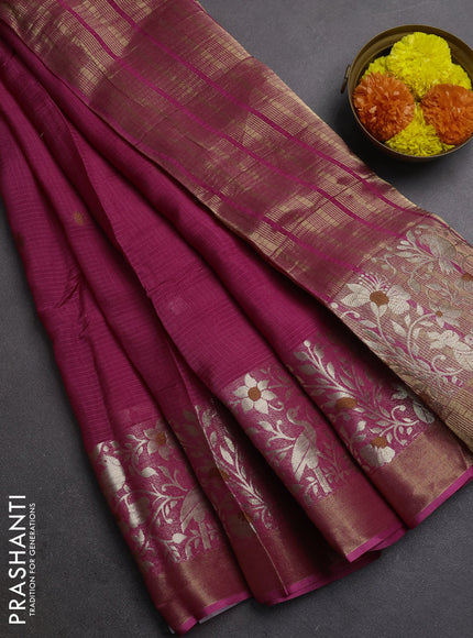 Silk kota saree mauve pink with thread & zari woven buttas and long zari woven border