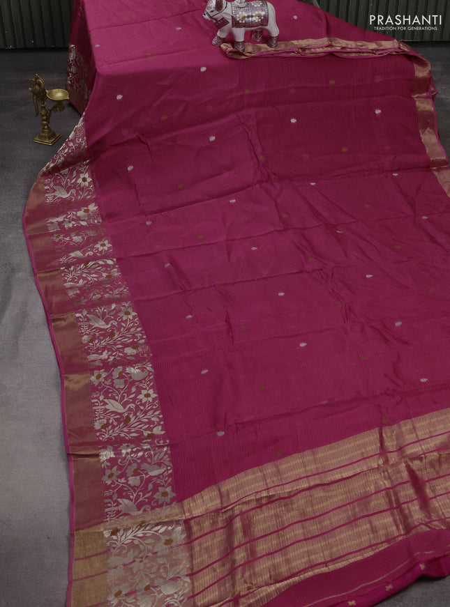 Silk kota saree mauve pink with thread & zari woven buttas and long zari woven border