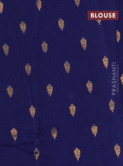 Silk kota saree navy blue with thread & zari woven buttas and long zari woven border