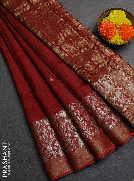 Silk kota saree rust shade with thread & zari woven buttas and long zari woven border