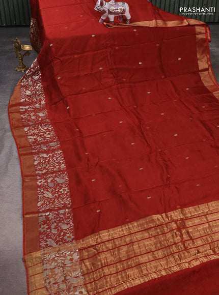 Silk kota saree rust shade with thread & zari woven buttas and long zari woven border