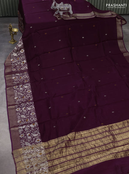 Silk kota saree wine shade with thread & zari woven buttas and long zari woven border