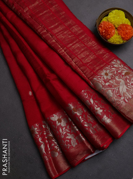 Silk kota saree red with thread & zari woven buttas and long zari woven border