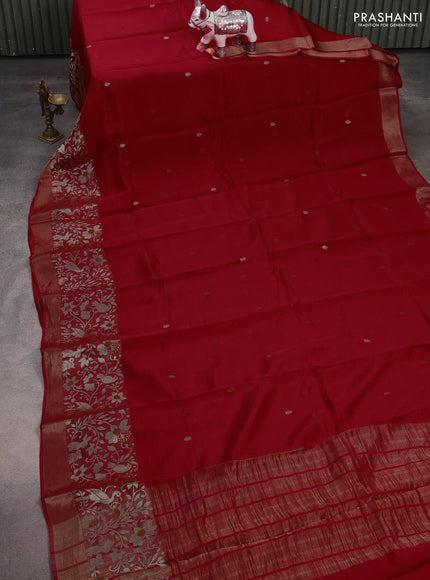 Silk kota saree red with thread & zari woven buttas and long zari woven border