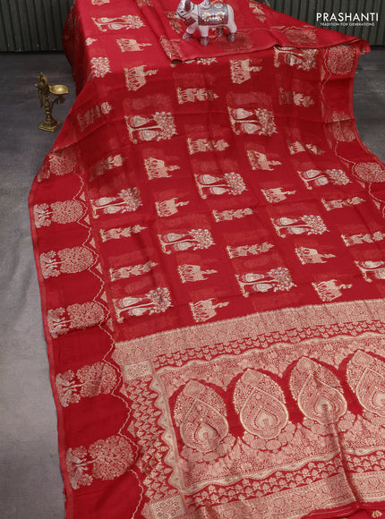 Silk kota saree red with allover zari woven buttas and zari woven butta border