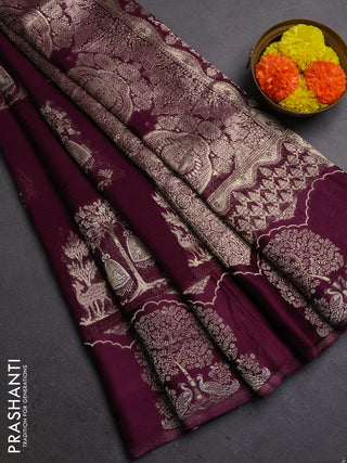 Silk kota saree wine shade with allover zari woven buttas and zari woven butta border