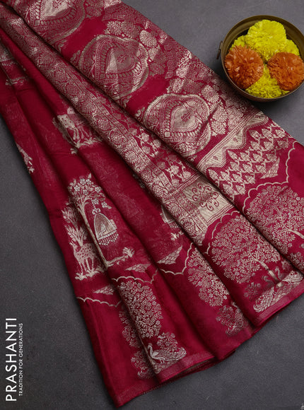 Silk kota saree pink with allover zari woven buttas and zari woven butta border