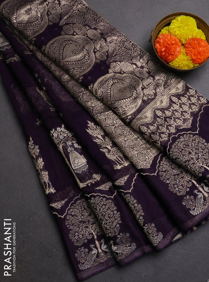 Silk kota saree deep violet with allover zari woven buttas and zari woven butta border