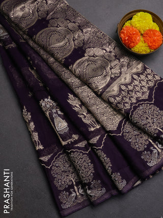 Silk kota saree deep violet with allover zari woven buttas and zari woven butta border
