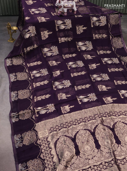 Silk kota saree deep violet with allover zari woven buttas and zari woven butta border