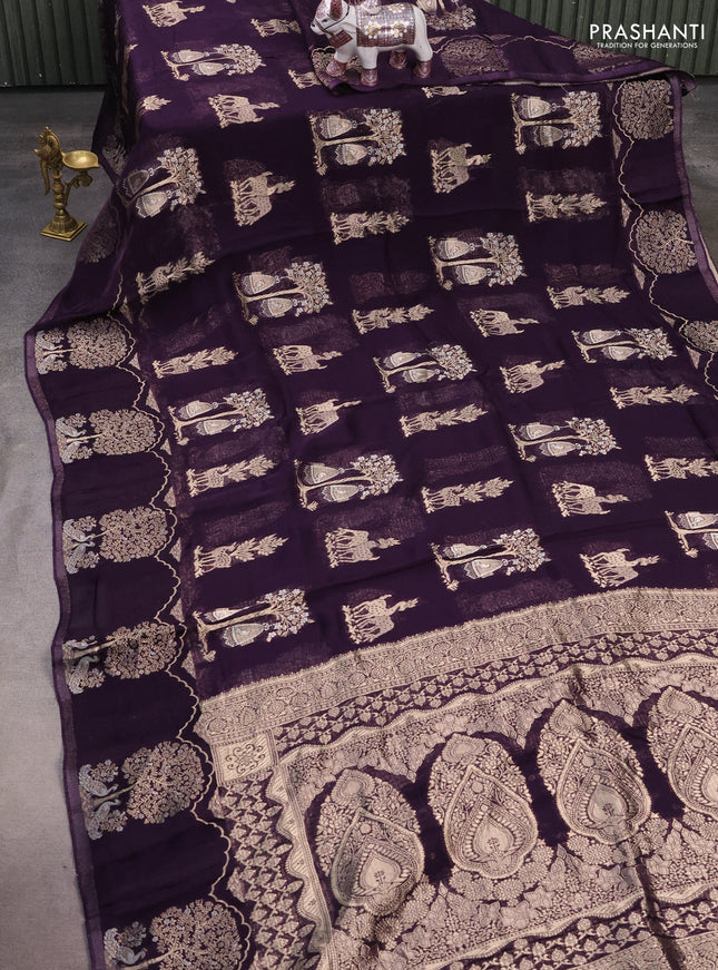 Silk kota saree deep violet with allover zari woven buttas and zari woven butta border