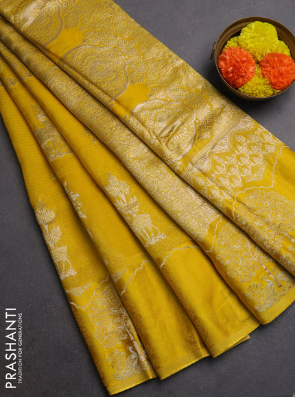 Silk kota saree yellow with allover zari woven buttas and zari woven butta border
