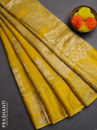 Silk kota saree yellow with allover zari woven buttas and zari woven butta border