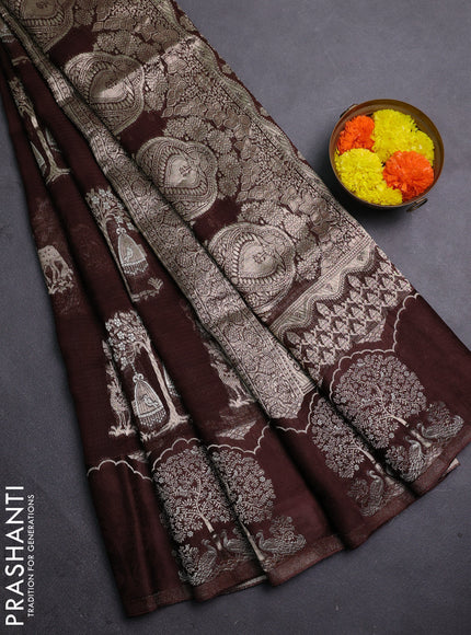 Silk kota saree coffee brown with allover zari woven buttas and zari woven butta border