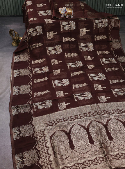 Silk kota saree coffee brown with allover zari woven buttas and zari woven butta border