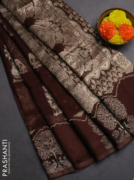 Silk kota saree coffee brown with allover zari woven buttas and zari woven butta border
