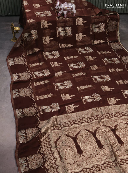 Silk kota saree coffee brown with allover zari woven buttas and zari woven butta border