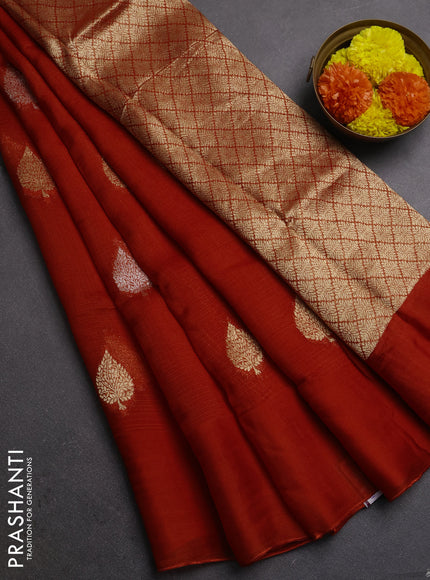 Silk kota saree rustic orange with allover silver & gold zari woven buttas and simple border