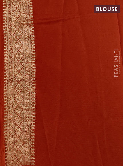 Silk kota saree rustic orange with allover silver & gold zari woven buttas and simple border