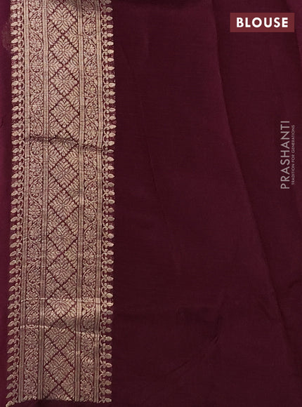 Silk kota saree wine shade with allover silver & gold zari woven buttas and simple border