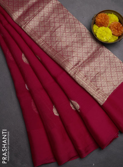 Silk kota saree pink with allover silver & gold zari woven buttas and simple border