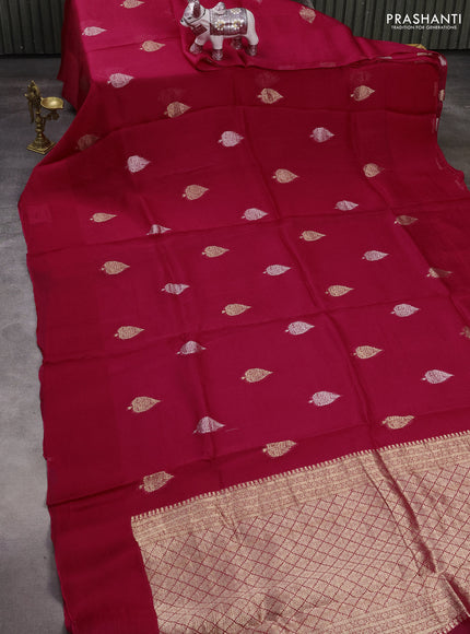 Silk kota saree pink with allover silver & gold zari woven buttas and simple border