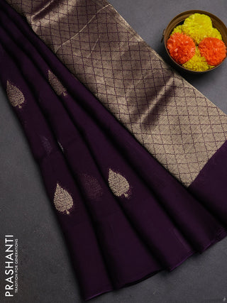 Silk kota saree black with allover silver & gold zari woven buttas and simple border