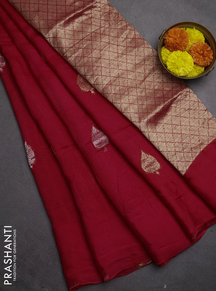 Silk kota saree red with allover silver & gold zari woven buttas and simple border