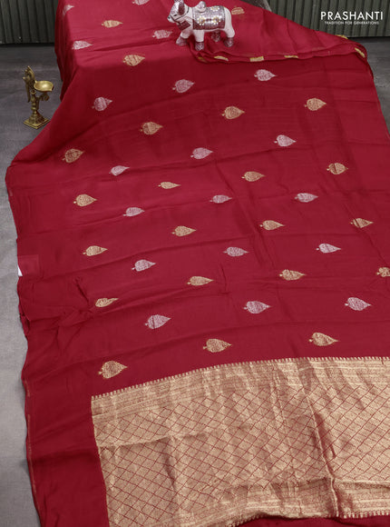 Silk kota saree red with allover silver & gold zari woven buttas and simple border