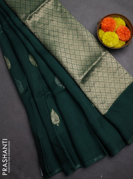 Silk kota saree green with allover silver & gold zari woven buttas and simple border