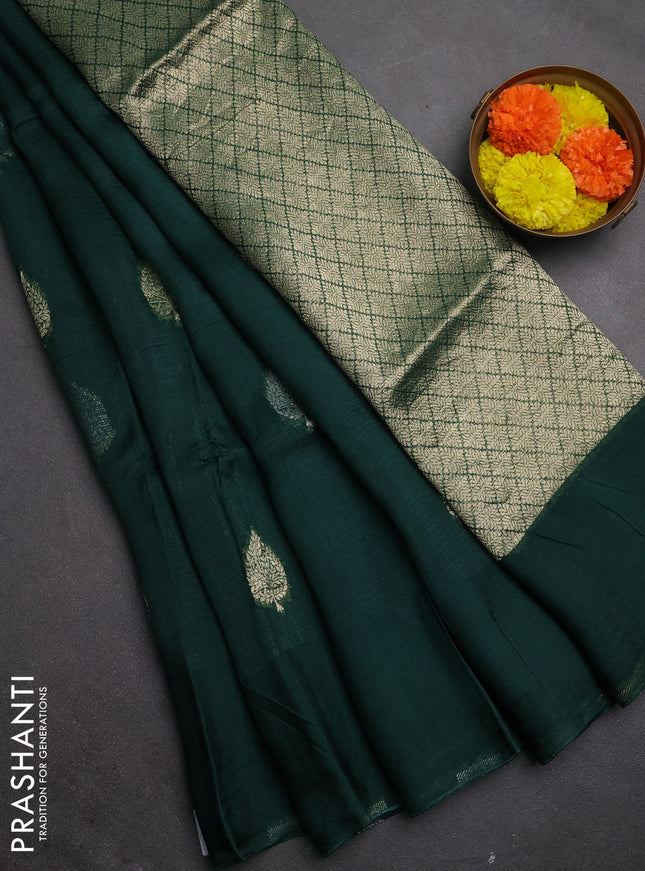 Silk kota saree green with allover silver & gold zari woven buttas and simple border