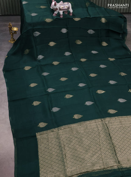 Silk kota saree green with allover silver & gold zari woven buttas and simple border