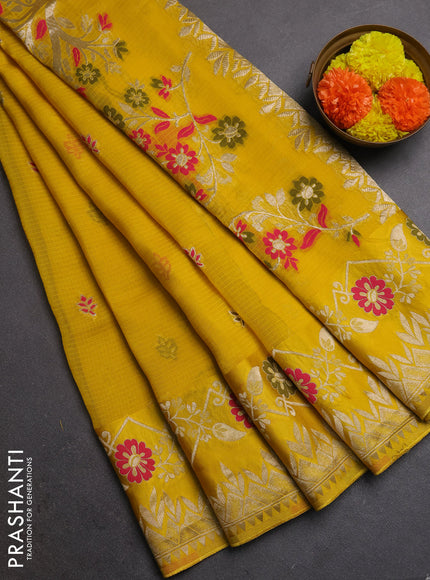 Silk kota saree yellow with allover thread & zari woven buttas and zari woven border