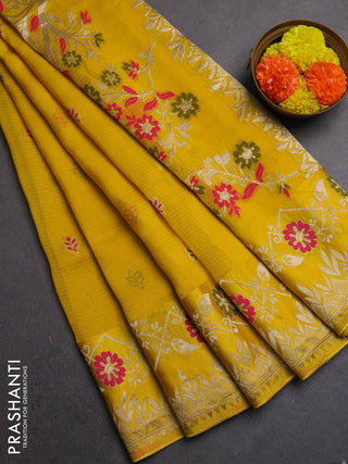 Silk kota saree yellow with allover thread & zari woven buttas and zari woven border