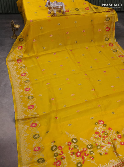 Silk kota saree yellow with allover thread & zari woven buttas and zari woven border