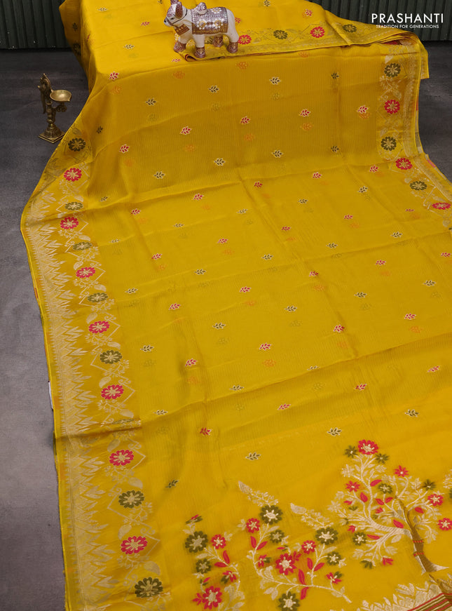 Silk kota saree yellow with allover thread & zari woven buttas and zari woven border