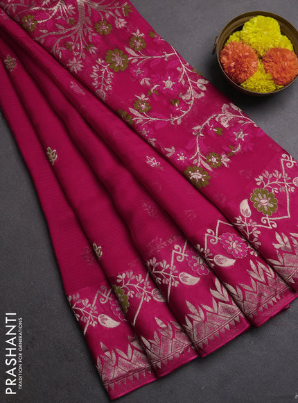 Silk kota saree pink with allover thread & zari woven buttas and zari woven border