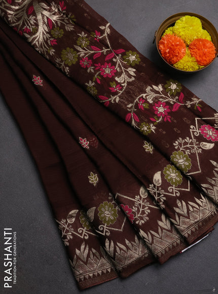 Silk kota saree coffee brown with allover thread & zari woven buttas and zari woven border