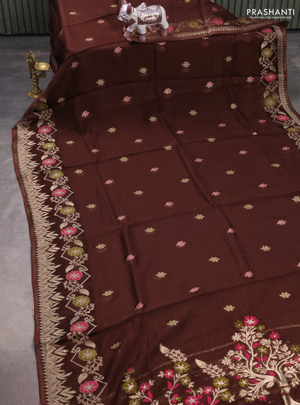 Silk kota saree coffee brown with allover thread & zari woven buttas and zari woven border
