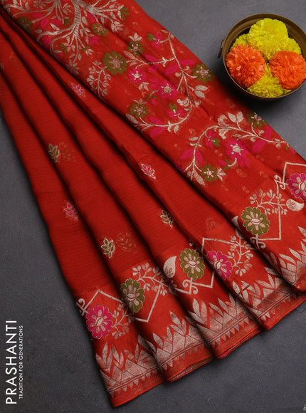 Silk kota saree rustic orange with allover thread & zari woven buttas and zari woven border