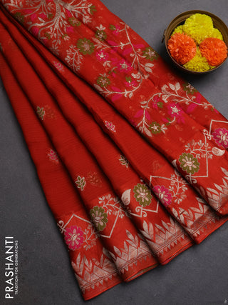 Silk kota saree rustic orange with allover thread & zari woven buttas and zari woven border