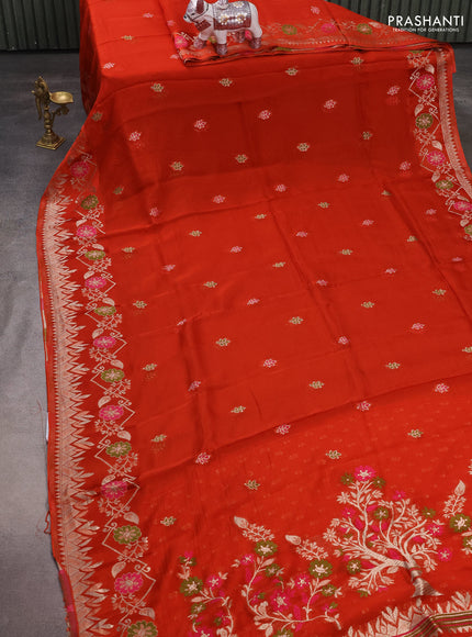 Silk kota saree rustic orange with allover thread & zari woven buttas and zari woven border