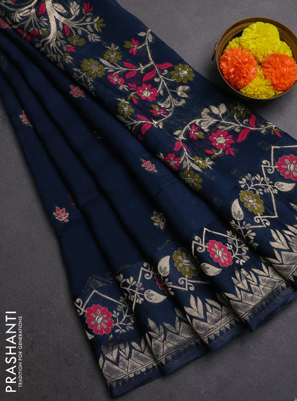 Silk kota saree peacock blue with allover thread & zari woven buttas and zari woven border
