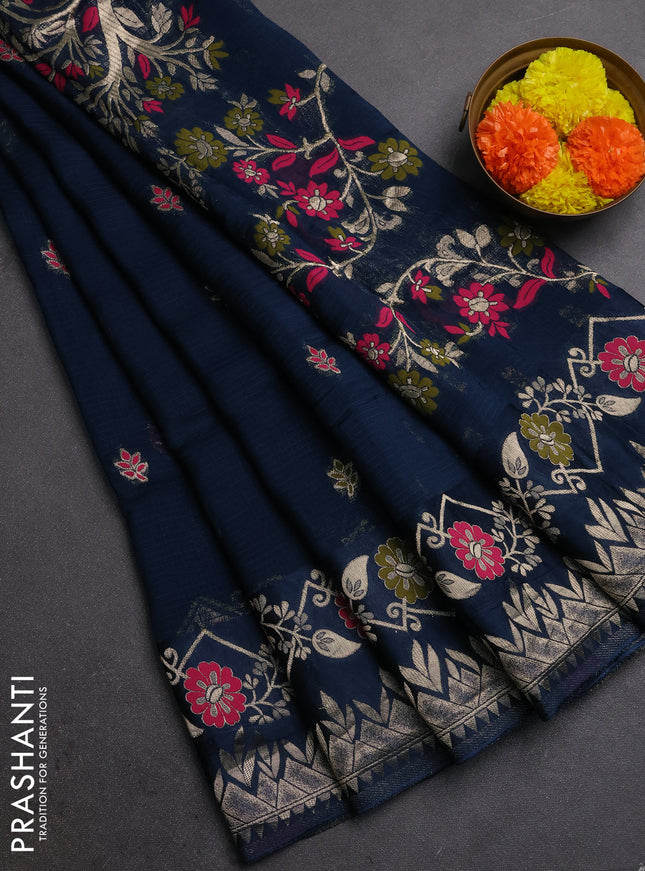 Silk kota saree peacock blue with allover thread & zari woven buttas and zari woven border