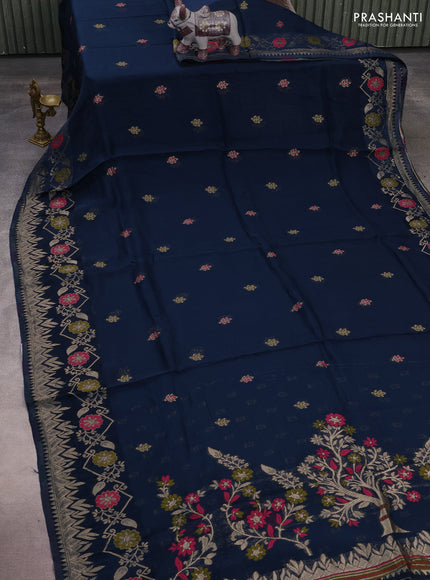 Silk kota saree peacock blue with allover thread & zari woven buttas and zari woven border
