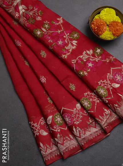 Silk kota saree red with allover thread & zari woven buttas and zari woven border