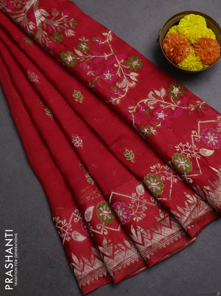 Silk kota saree red with allover thread & zari woven buttas and zari woven border