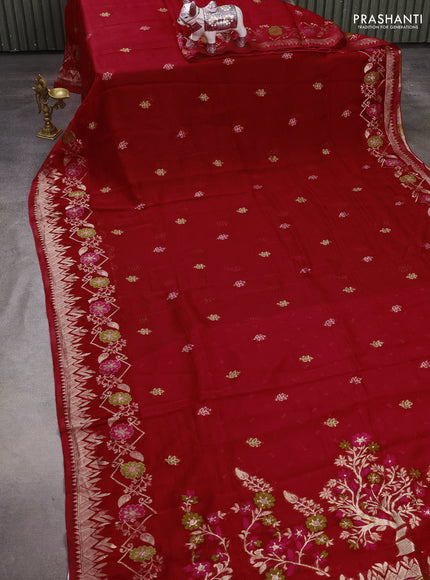 Silk kota saree red with allover thread & zari woven buttas and zari woven border