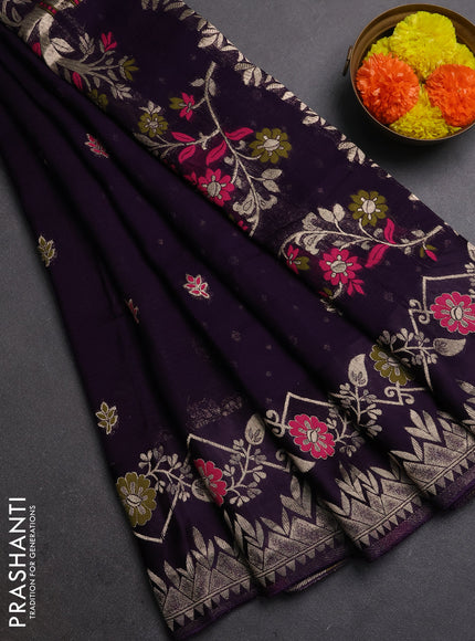 Silk kota saree deep violet with allover thread & zari woven buttas and zari woven border